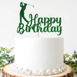 Golf Happy Birthday Green Glittering Cake Pick Topper